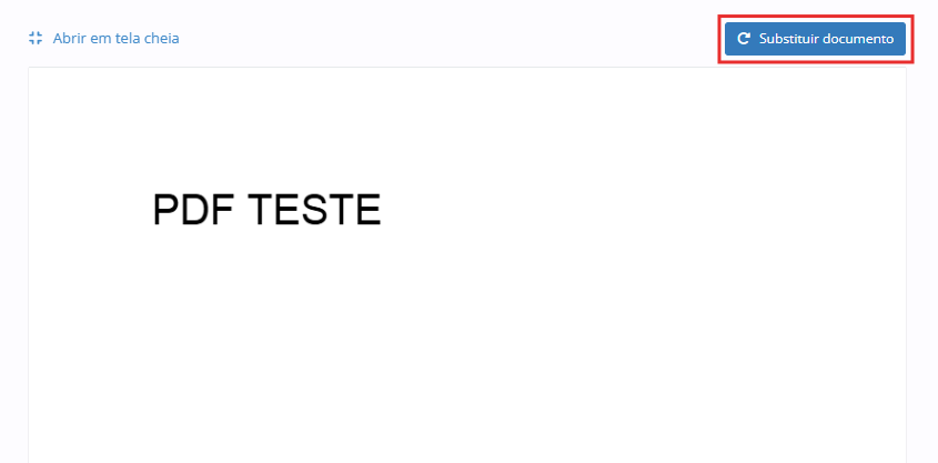 
O Gemini disse
Interface da plataforma D4Sign exibindo um "PDF TESTE" com o bot&atilde;o "Substituir documento" em destaque para o reaproveitamento e substitui&ccedil;&atilde;o de documentos.