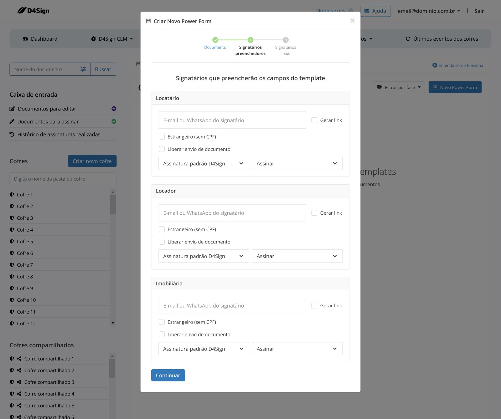 Plataforma com configura&ccedil;&otilde;es do Novo Power Form
