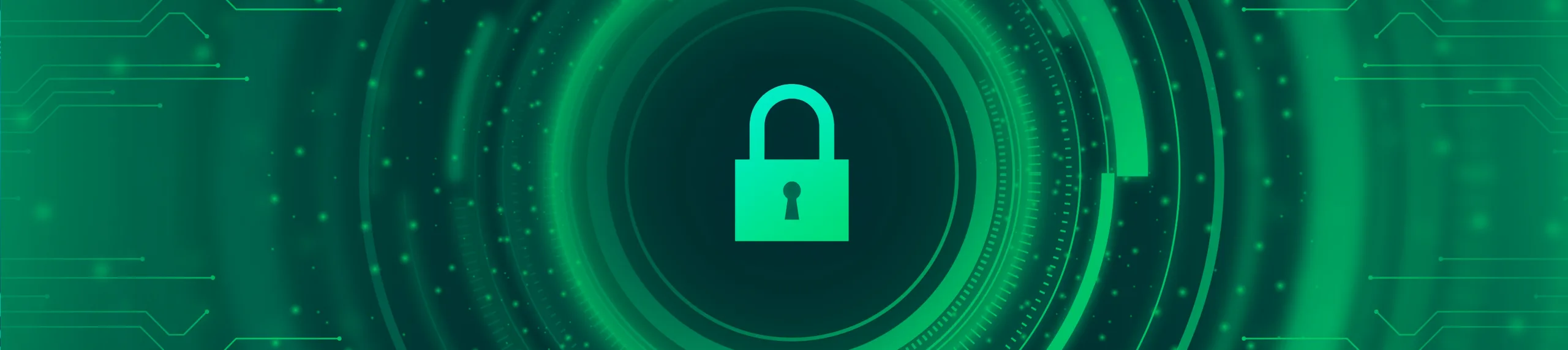 Uma imagem abstrata de fundo verde, com um cadeado brilhante no centro, cercado por anéis digitais e circuitos. O cadeado simboliza proteção e a tecnologia digital, representando a importância de estabelecer uma sólida cultura de segurança digital.