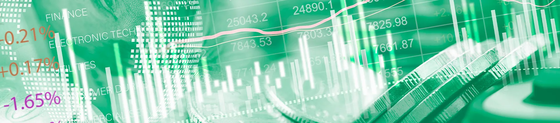 Gráficos financeiros e moedas em tons de verde destacam a precisão e segurança da assinatura digital para contabilidade.