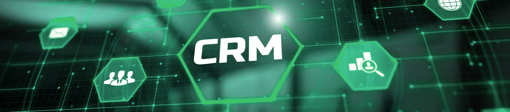 Interface digital em tons de verde com ícones de gestão de clientes, representando a eficiência da assinatura eletrônica e CRM integrados.