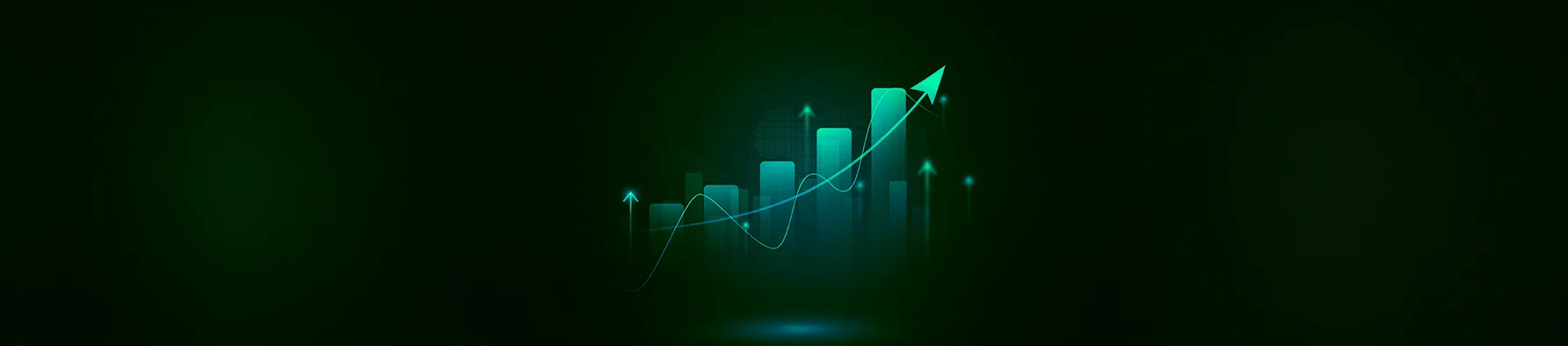 Gráfico de barras ascendente com seta para cima, ilustrando o acompanhamento de metas através do balanced scorecard.
